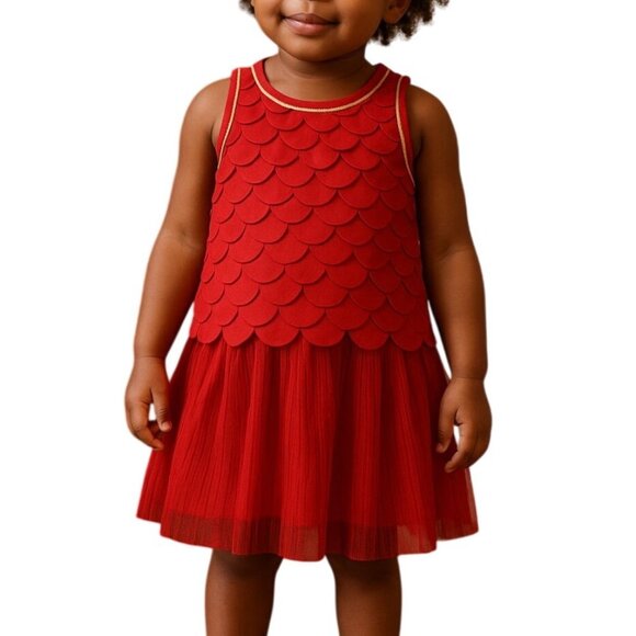 Cat & Jack Size 2T Dress With Pleated Skirt Red Sleeveless Scalloped Bodice - Picture 1 of 9